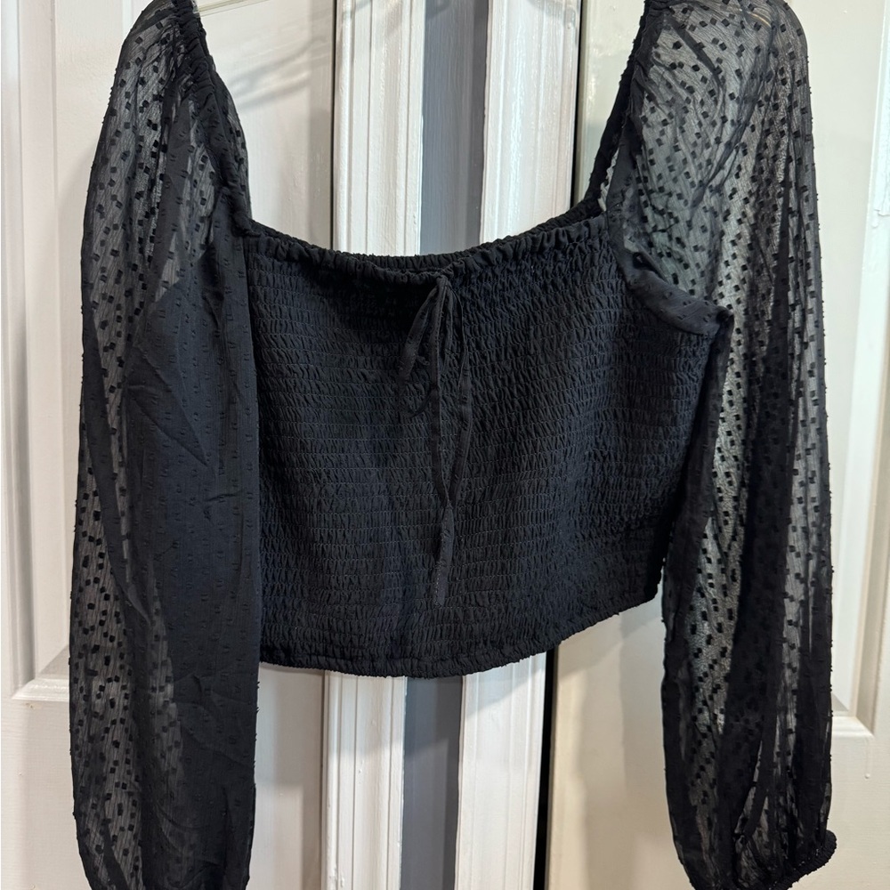 Chic Black Sheer Sleeve Top